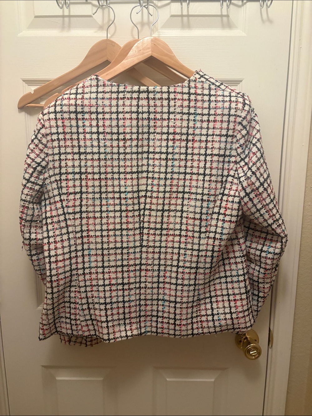 Anne Klein Cream Tweed Plaid Blazer with Pink and Blue Accents A094 - Picture 6 of 6